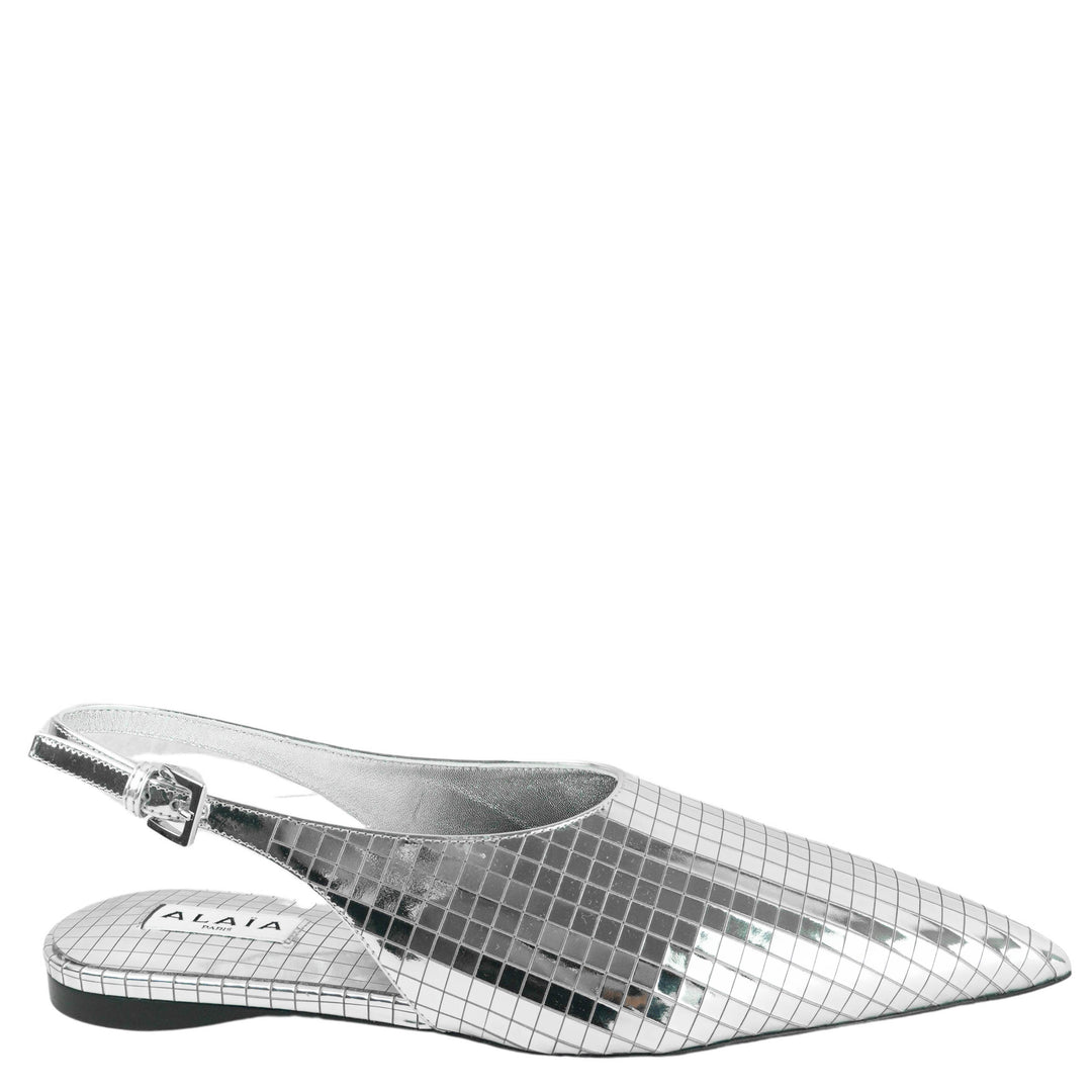Alaïa Art Deco Flat Slingbacks in Silver Mirror Ball - Discounts on ALAÏA at UAL