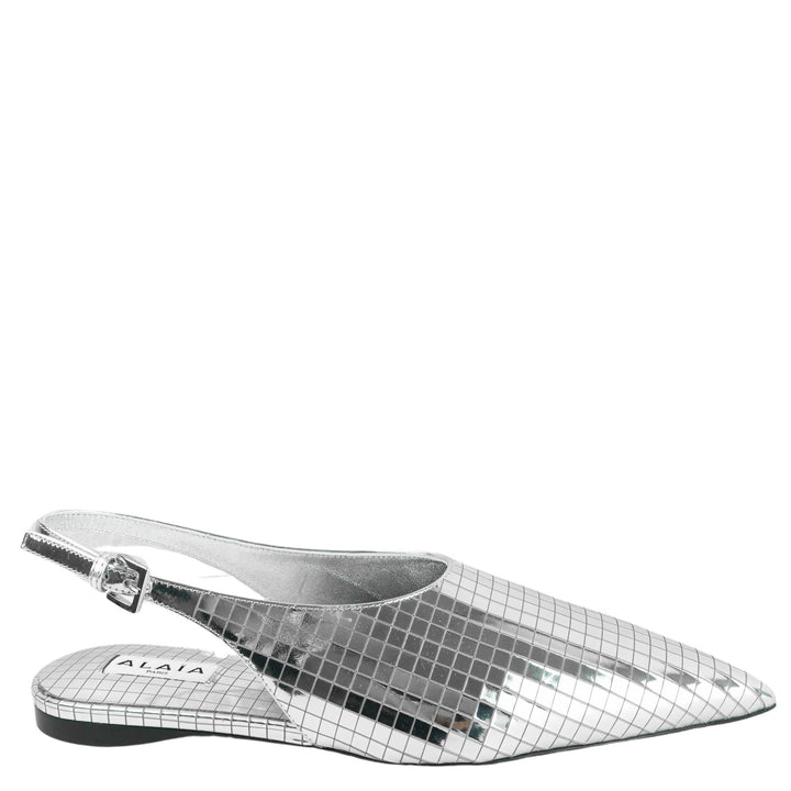 Alaïa Art Deco Flat Slingbacks in Silver Mirror Ball - Discounts on ALAÏA at UAL