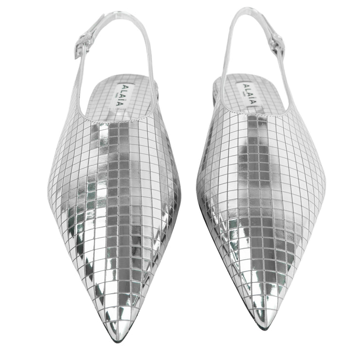 Alaïa Art Deco Flat Slingbacks in Silver Mirror Ball - Discounts on ALAÏA at UAL
