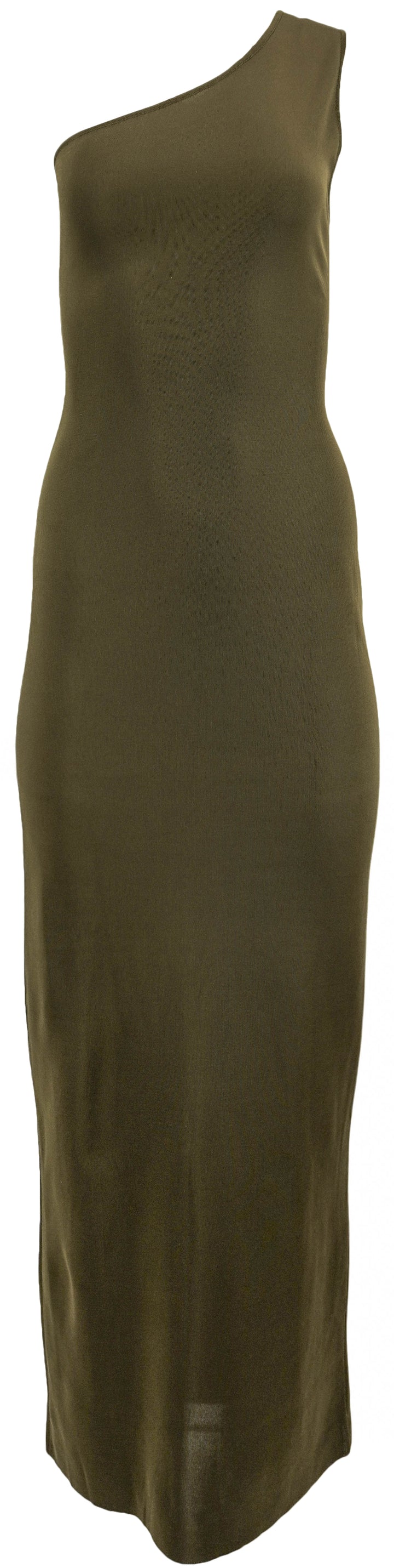 Saint Laurent Look 32 One Shoulder Dress in Moss Green - Discounts on Saint Laurent at UAL