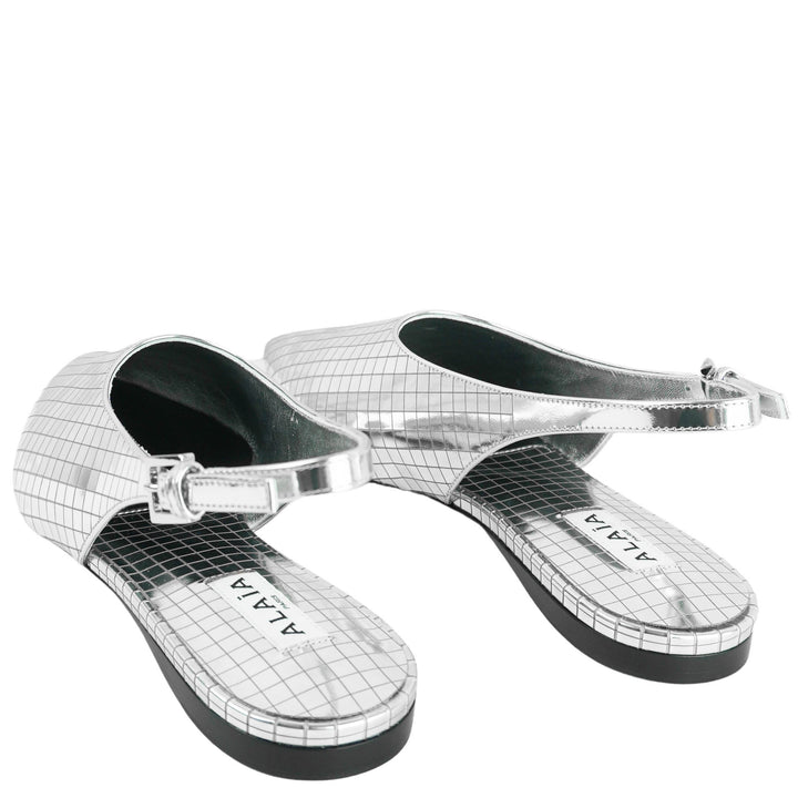 Alaïa Art Deco Flat Slingbacks in Silver Mirror Ball - Discounts on ALAÏA at UAL
