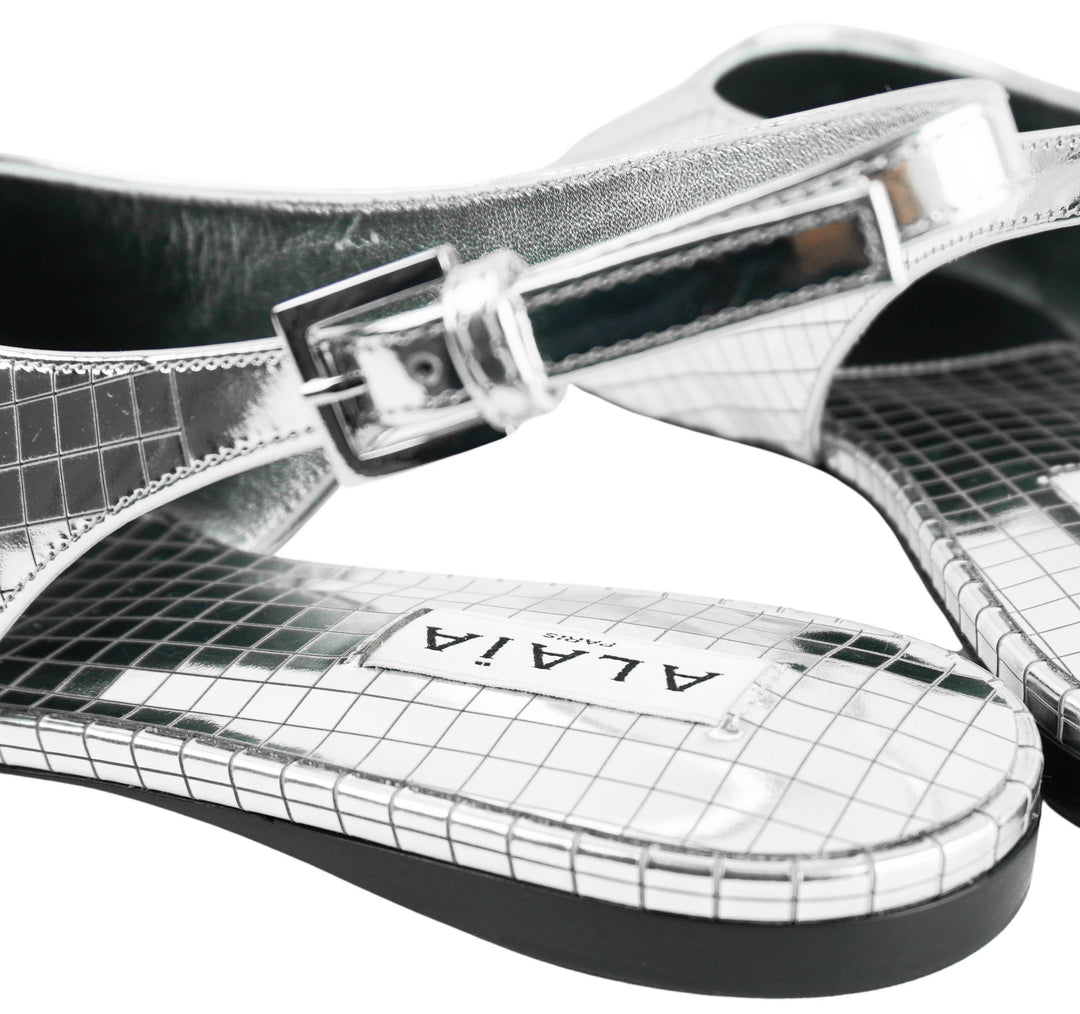 Alaïa Art Deco Flat Slingbacks in Silver Mirror Ball - Discounts on ALAÏA at UAL