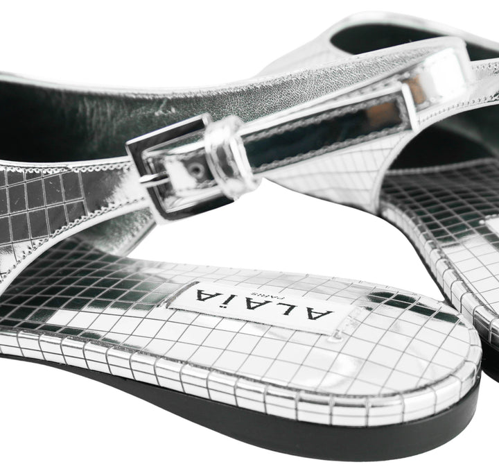Alaïa Art Deco Flat Slingbacks in Silver Mirror Ball - Discounts on ALAÏA at UAL