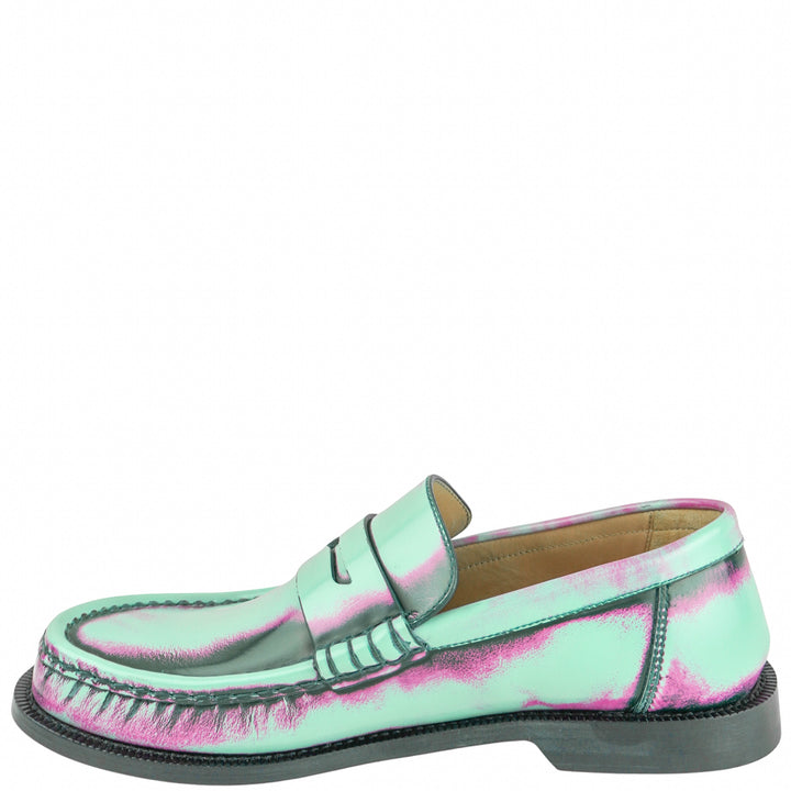Loewe Brushed Leather Campo Loafer in Mint Rose and Forest Green - Discounts on Loewe at UAL