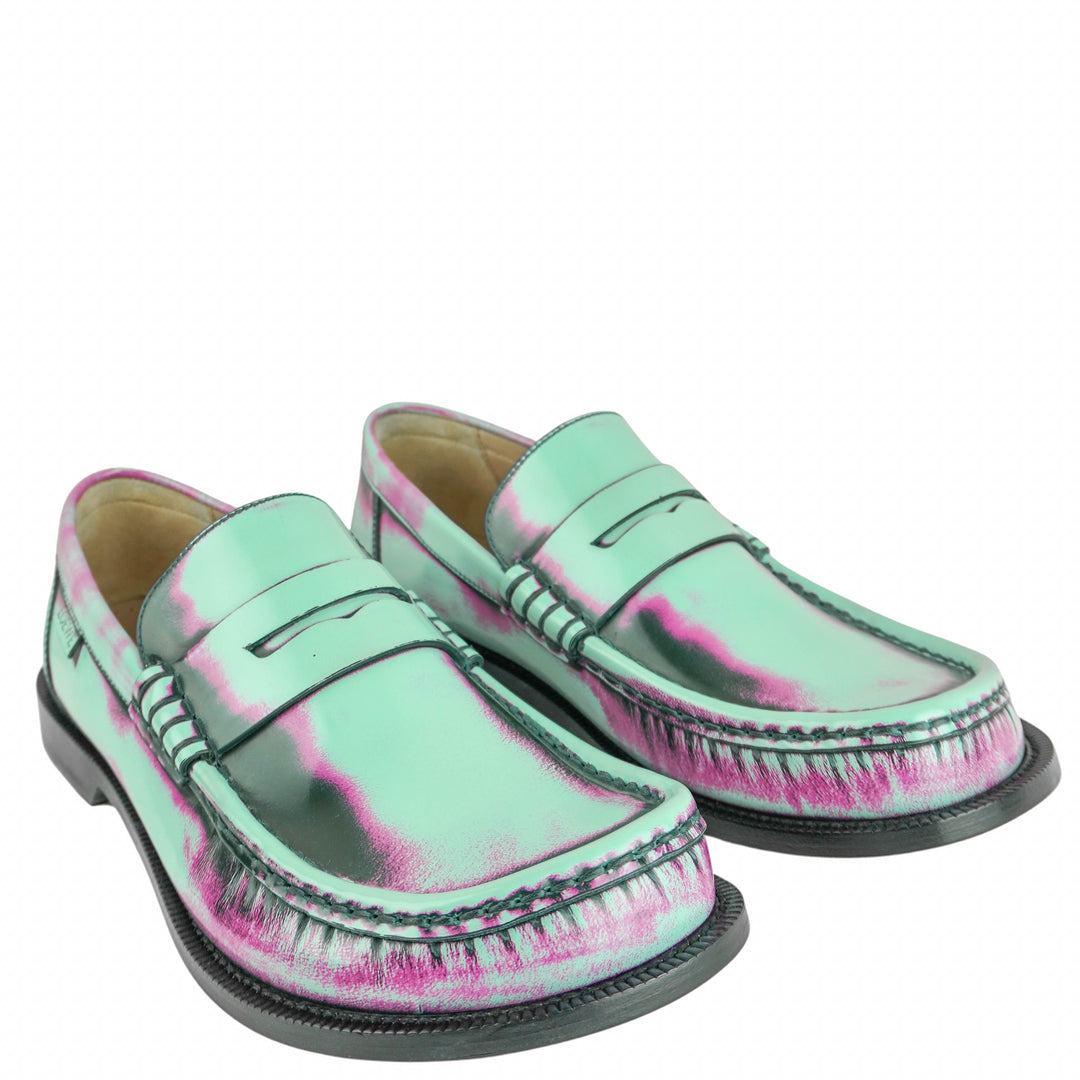 Loewe Brushed Leather Campo Loafer in Mint Rose and Forest Green - Discounts on Loewe at UAL