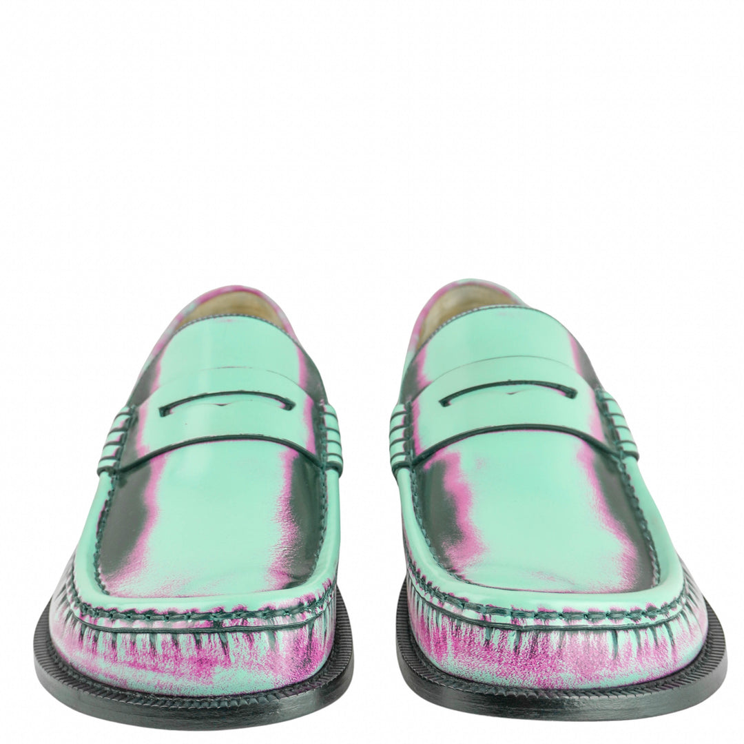 Loewe Brushed Leather Campo Loafer in Mint Rose and Forest Green - Discounts on Loewe at UAL