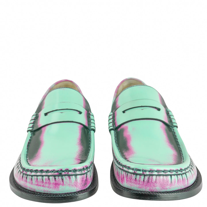 Loewe Brushed Leather Campo Loafer in Mint Rose and Forest Green - Discounts on Loewe at UAL