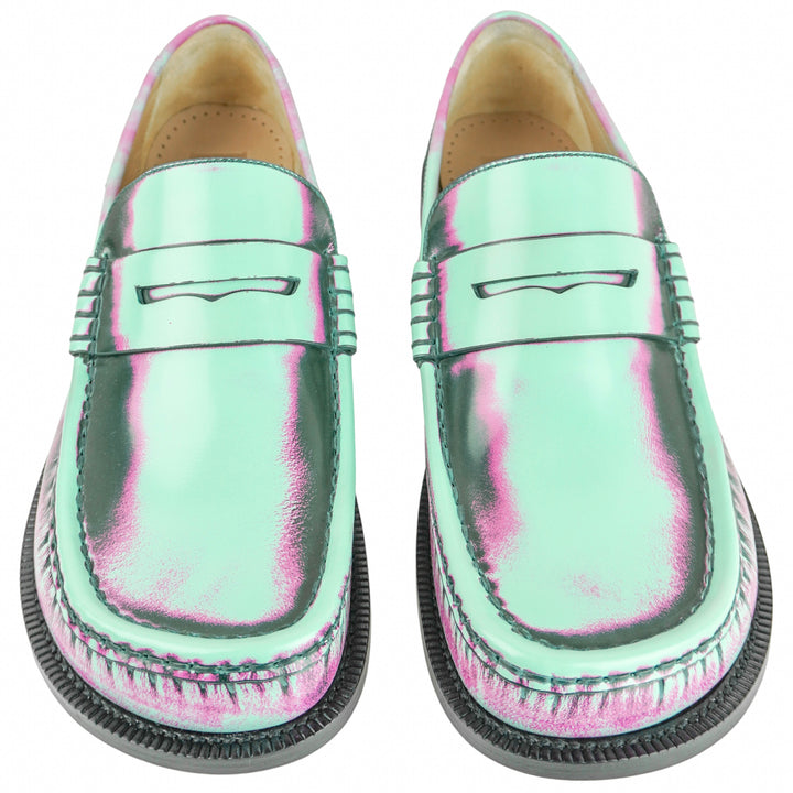 Loewe Brushed Leather Campo Loafer in Mint Rose and Forest Green - Discounts on Loewe at UAL
