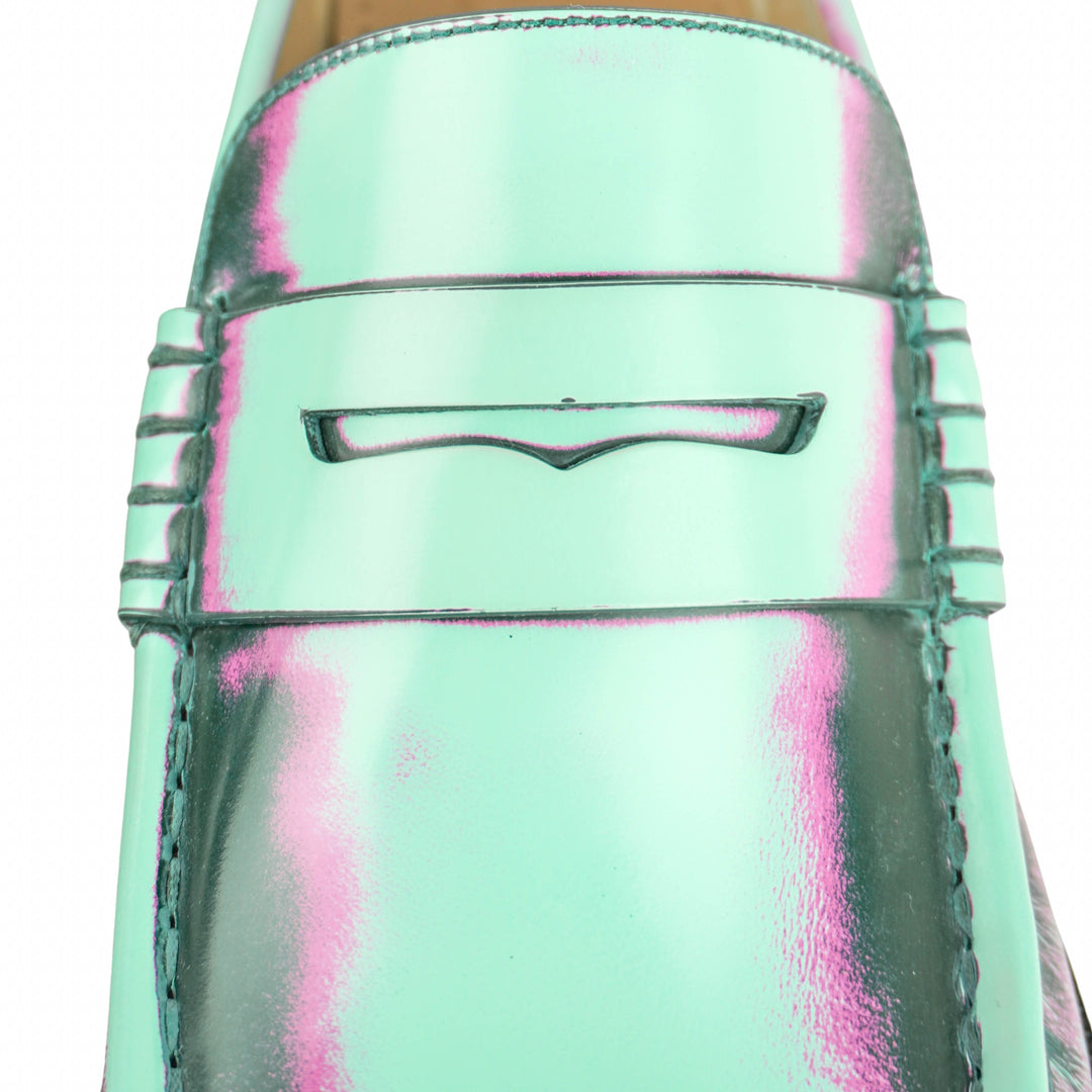 Loewe Brushed Leather Campo Loafer in Mint Rose and Forest Green - Discounts on Loewe at UAL