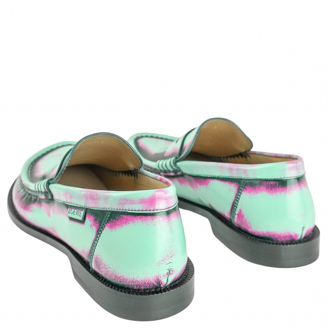 Loewe Brushed Leather Campo Loafer in Mint Rose and Forest Green - Discounts on Loewe at UAL