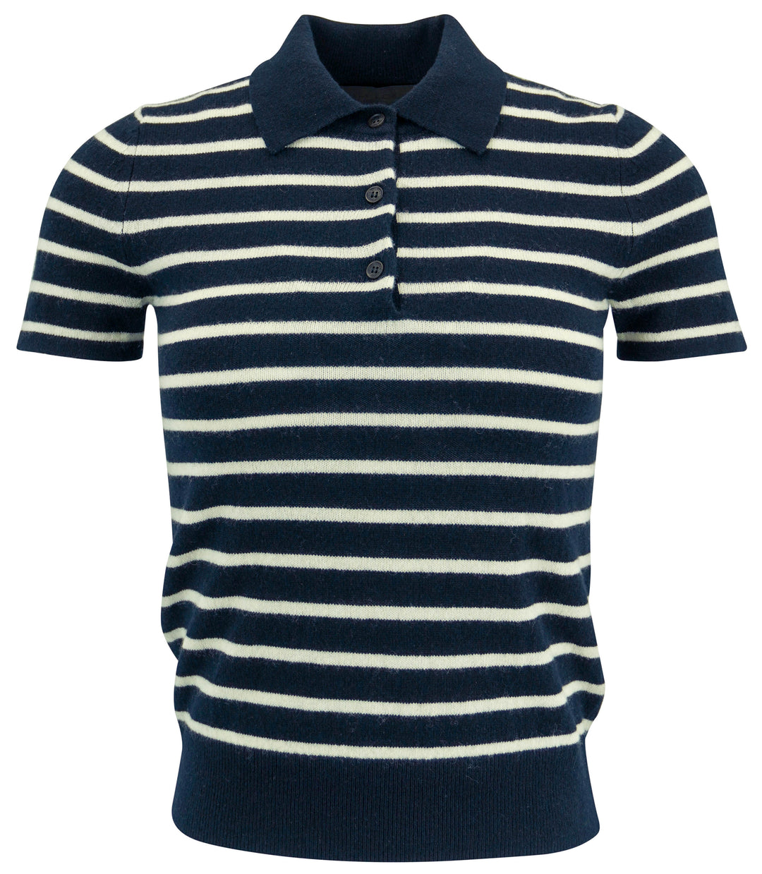 Nili Lotan Short Sleeve Striped Cashmere Sweater in Deep Navy/White
