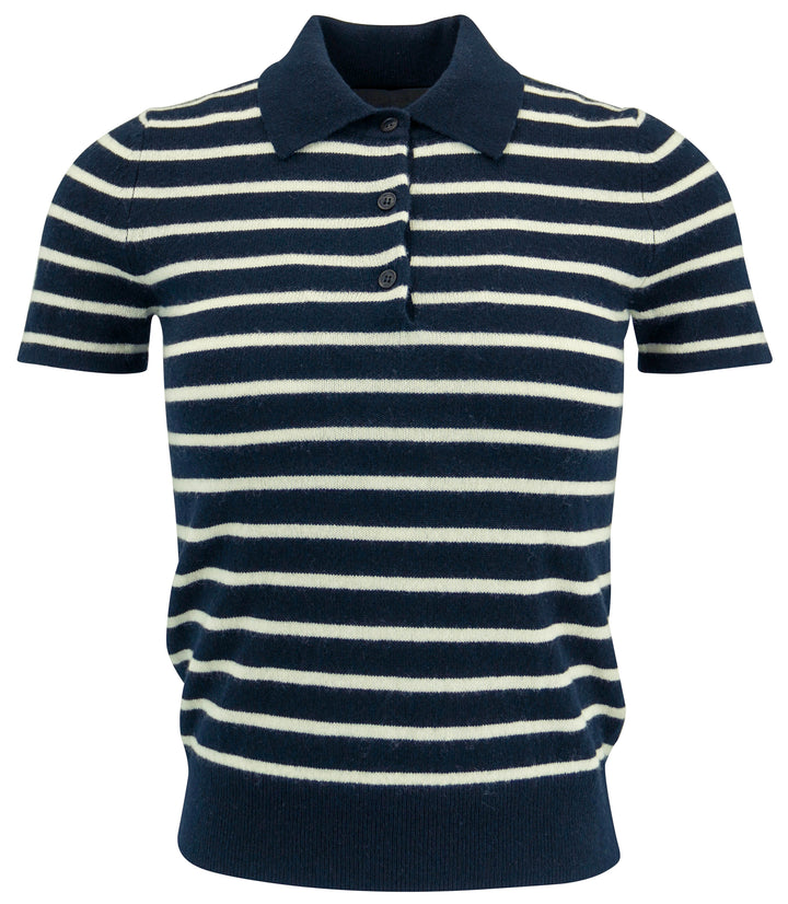 Nili Lotan Short Sleeve Striped Cashmere Sweater in Deep Navy/White