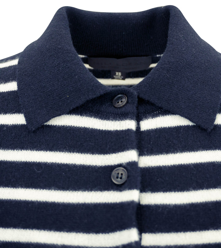Nili Lotan Short Sleeve Striped Cashmere Sweater in Deep Navy/White