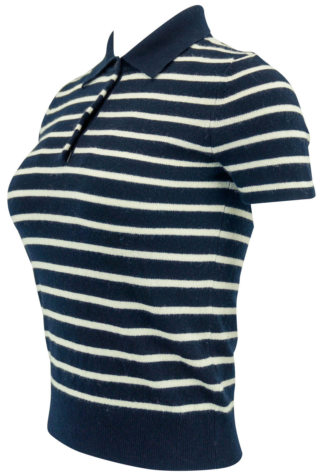 Nili Lotan Short Sleeve Striped Cashmere Sweater in Deep Navy/White