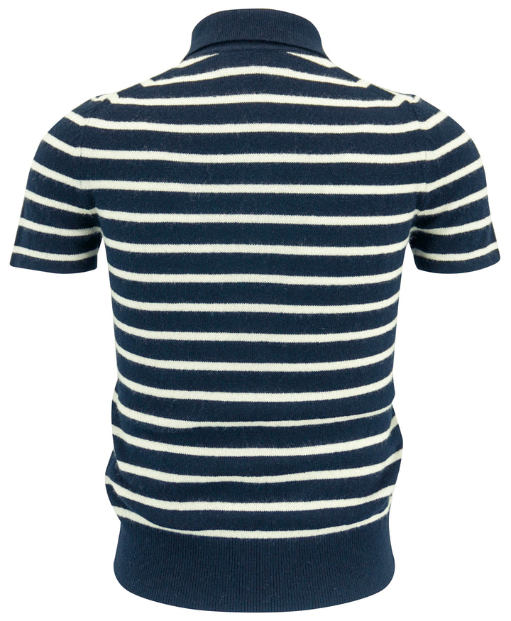 Nili Lotan Short Sleeve Striped Cashmere Sweater in Deep Navy/White