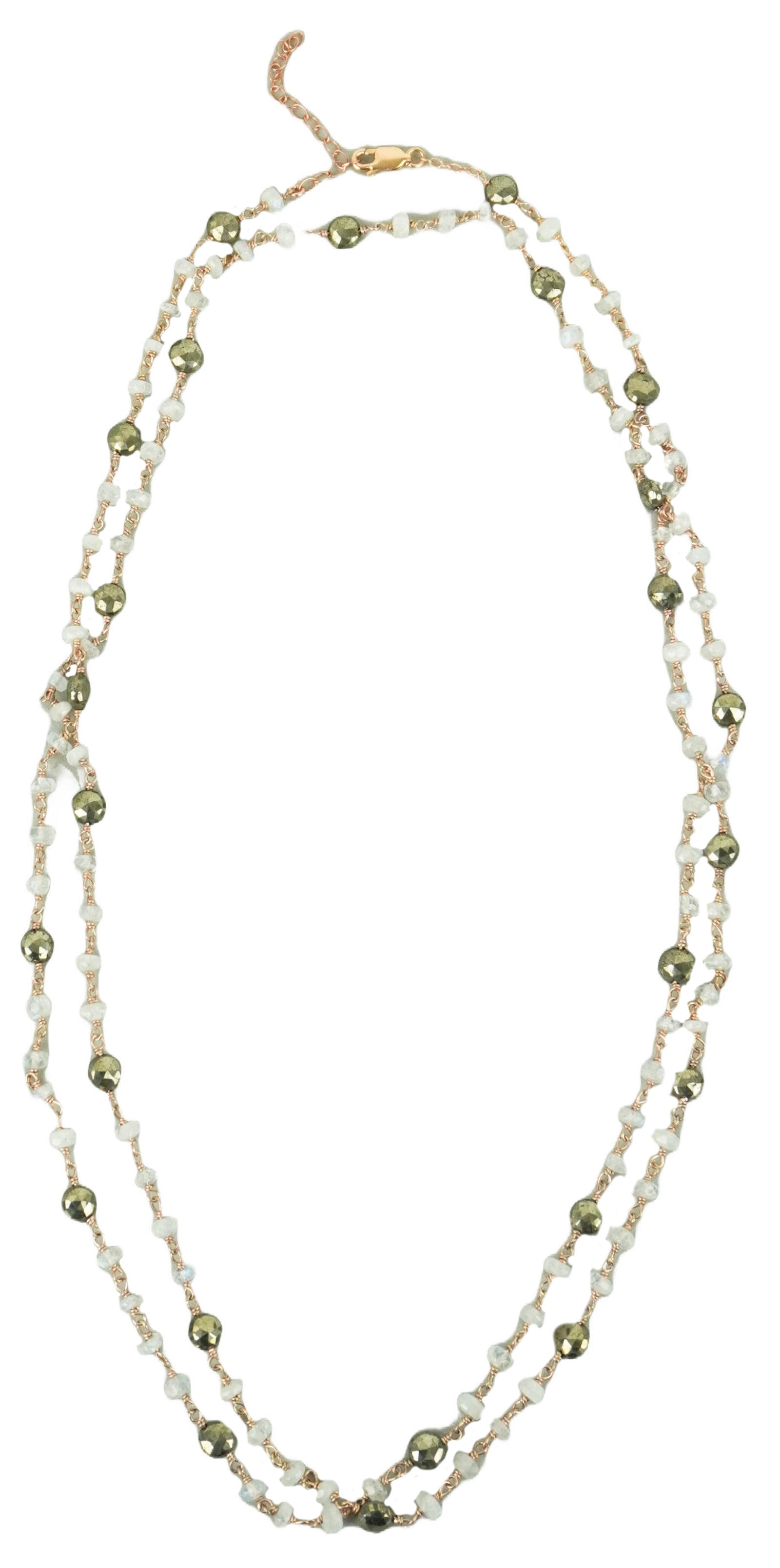 Ela Rae Diana Satellite Necklace in Rainbow Moonstone/Pyrite - Discounts on Ela Rae at UAL