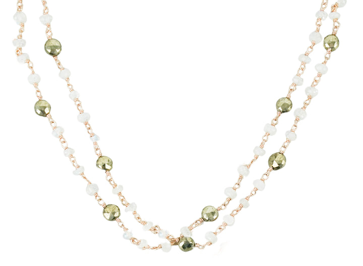 Ela Rae Diana Satellite Necklace in Rainbow Moonstone/Pyrite - Discounts on Ela Rae at UAL