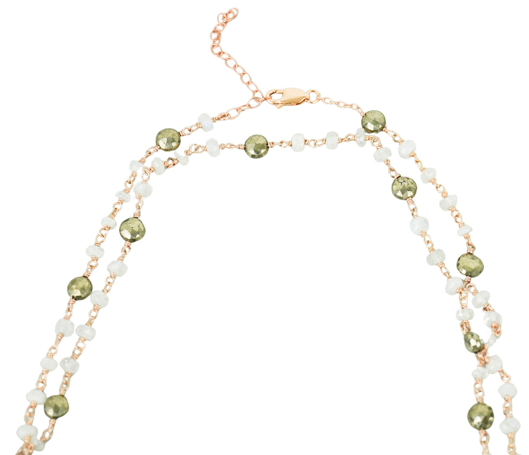Ela Rae Diana Satellite Necklace in Rainbow Moonstone/Pyrite - Discounts on Ela Rae at UAL