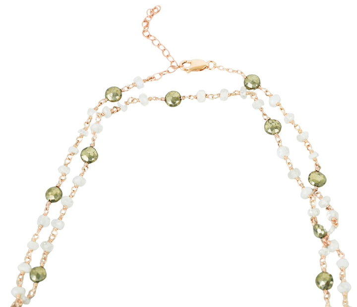 Ela Rae Diana Satellite Necklace in Rainbow Moonstone/Pyrite - Discounts on Ela Rae at UAL