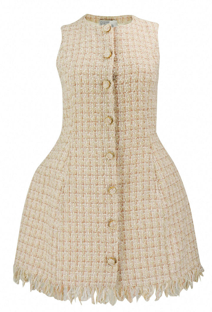 Giuseppe Di Morabito Structured Tweed Mini Dress in Beige Multi