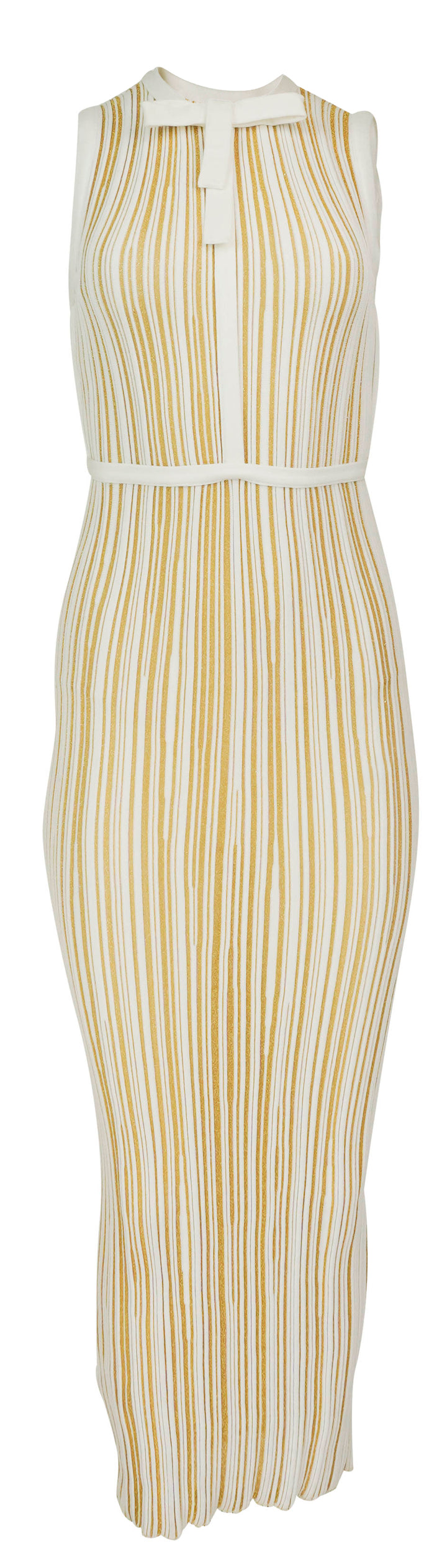 Giambattista Valli Striped Knit Maxi Dress in Gold and Off-White