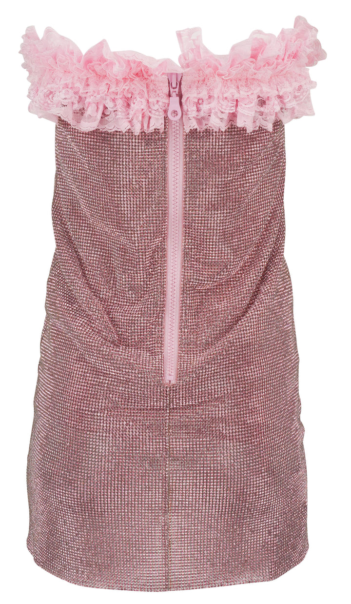 Self-Portrait Crystal Chainmail Mini Dress in Pink