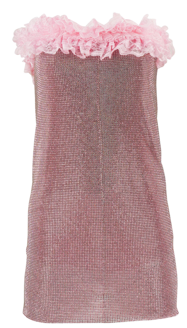 Self-Portrait Crystal Chainmail Mini Dress in Pink