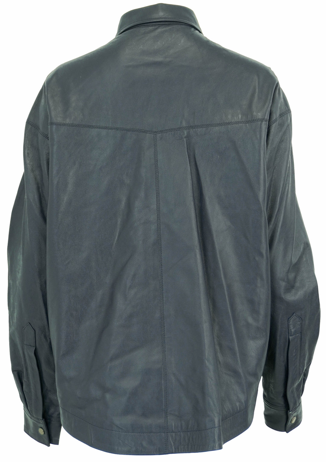 TWP Leather Snap Front Shirt in Dark Blue/Grey - Discounts on TWP at UAL