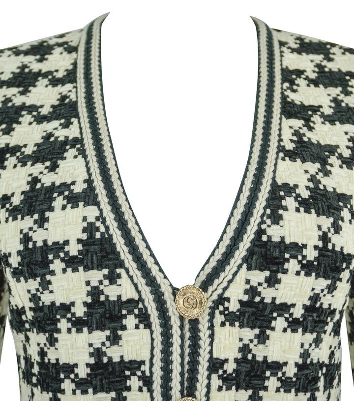 Gucci Woven Houndstooth Print Jacket in Black and Cream - Discounts on Gucci at UAL