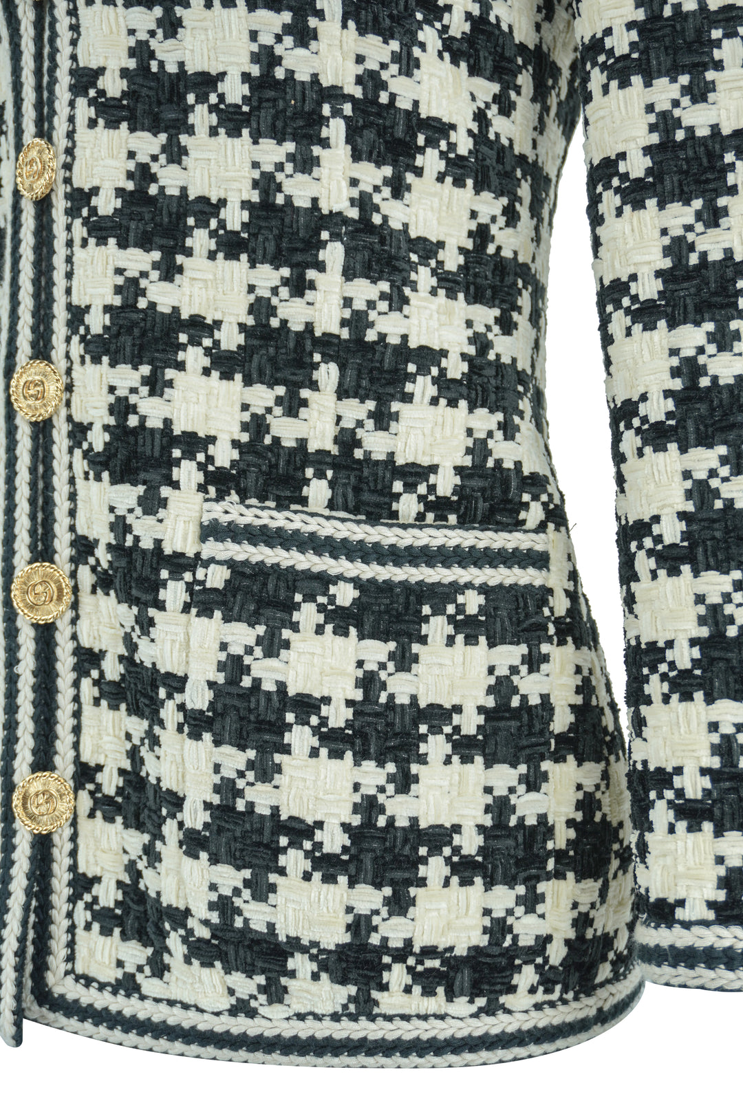 Gucci Woven Houndstooth Print Jacket in Black and Cream - Discounts on Gucci at UAL