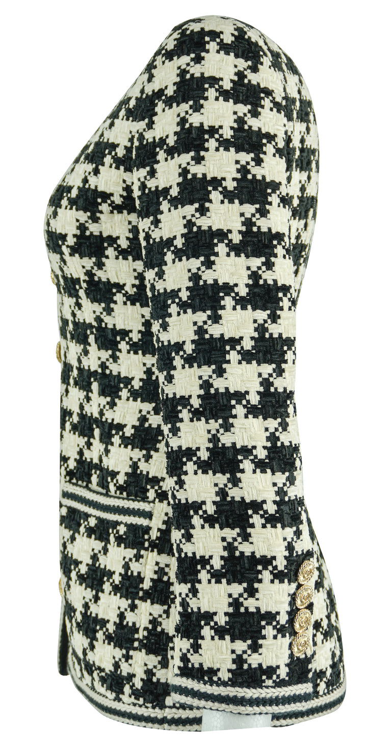 Gucci Woven Houndstooth Print Jacket in Black and Cream - Discounts on Gucci at UAL