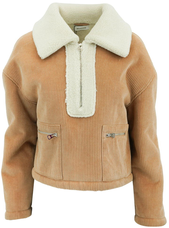 Naadam Faux Shearling Quarter Zip Jacket in Ginger Brown - Discounts on Naadam at UAL