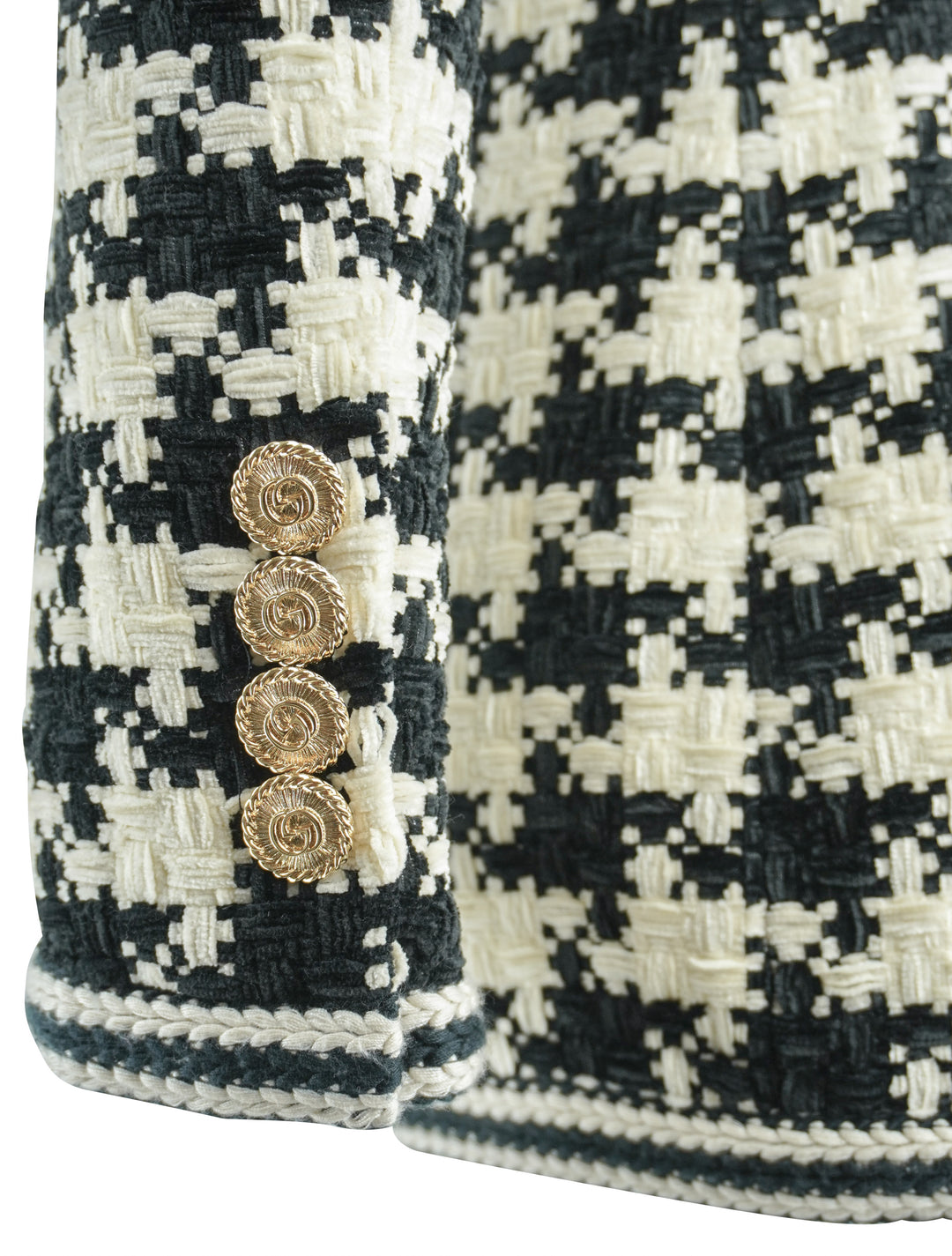 Gucci Woven Houndstooth Print Jacket in Black and Cream - Discounts on Gucci at UAL