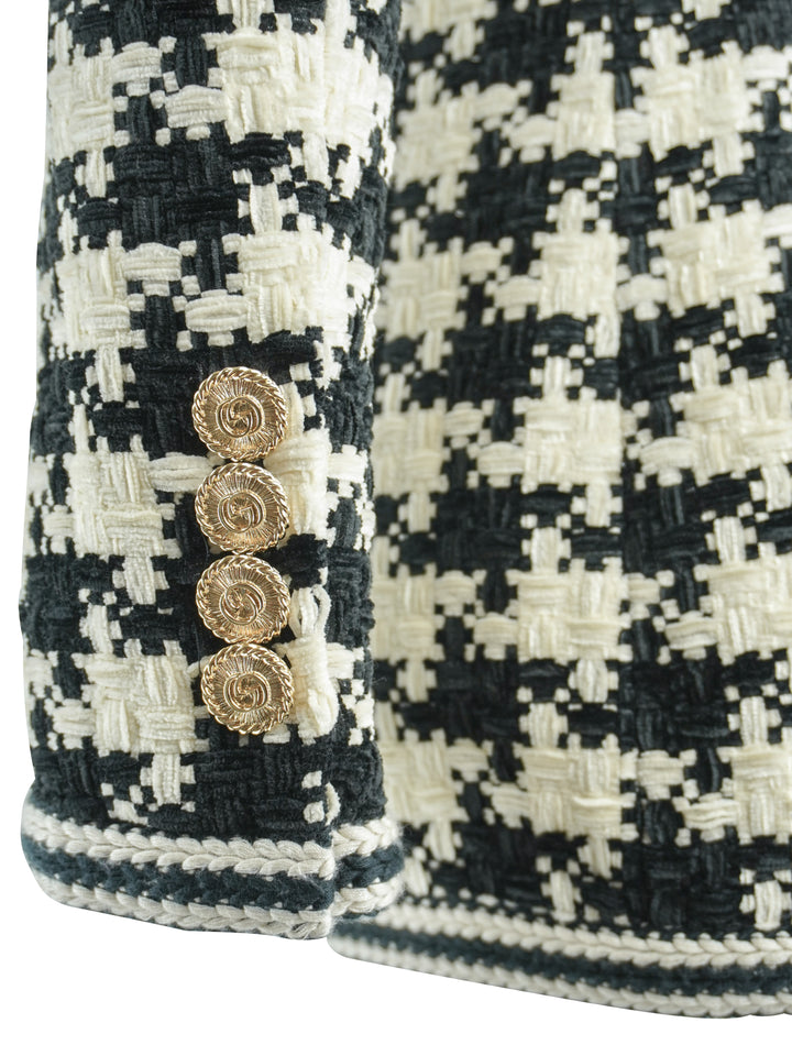 Gucci Woven Houndstooth Print Jacket in Black and Cream - Discounts on Gucci at UAL