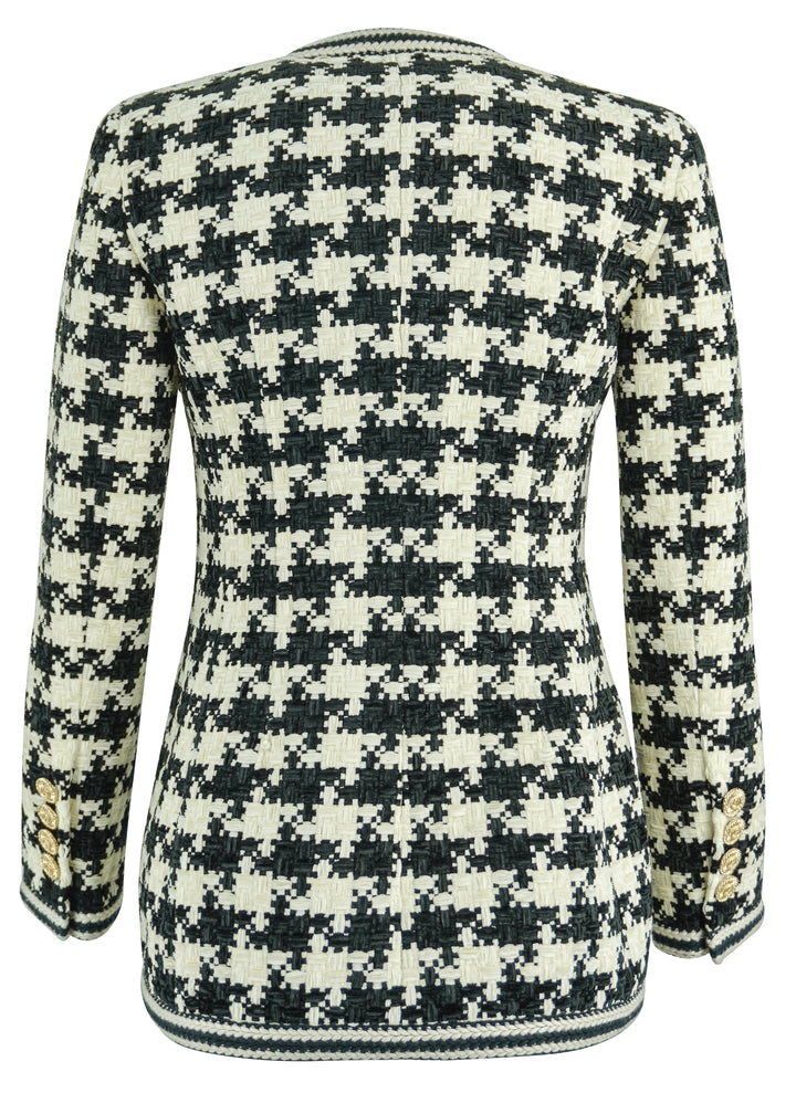 Gucci Woven Houndstooth Print Jacket in Black and Cream - Discounts on Gucci at UAL