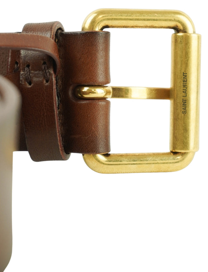 Saint Laurent Leather Belt in Chocolate - Discounts on Saint Laurent at UAL