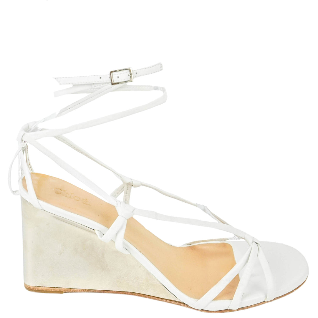 Chloé Rebecca Wedge Sandals in White/Mirror - Discounts on Chloé at UAL