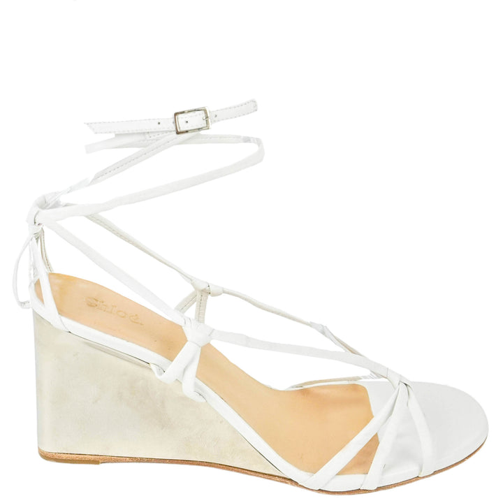 Chloé Rebecca Wedge Sandals in White/Mirror - Discounts on Chloé at UAL