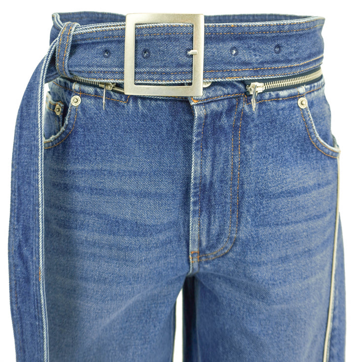 Jean Paul Gaultier The Belted Denim Jeans in Vintage Blue - Discounts on Jean Paul Gaultier at UAL