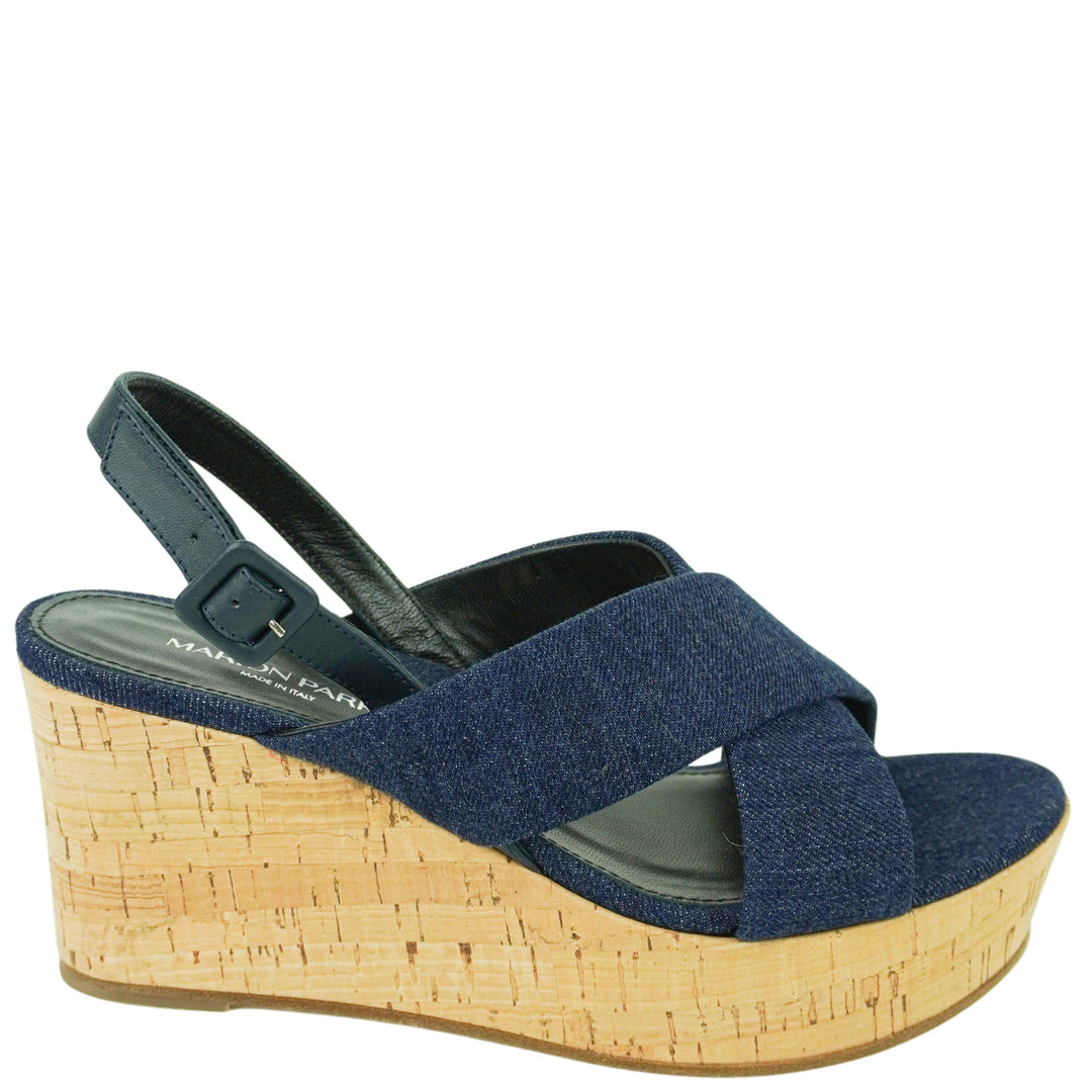 Marion Parke Maren Wedge in Navy Denim - Discounts on Marion Parke at UAL