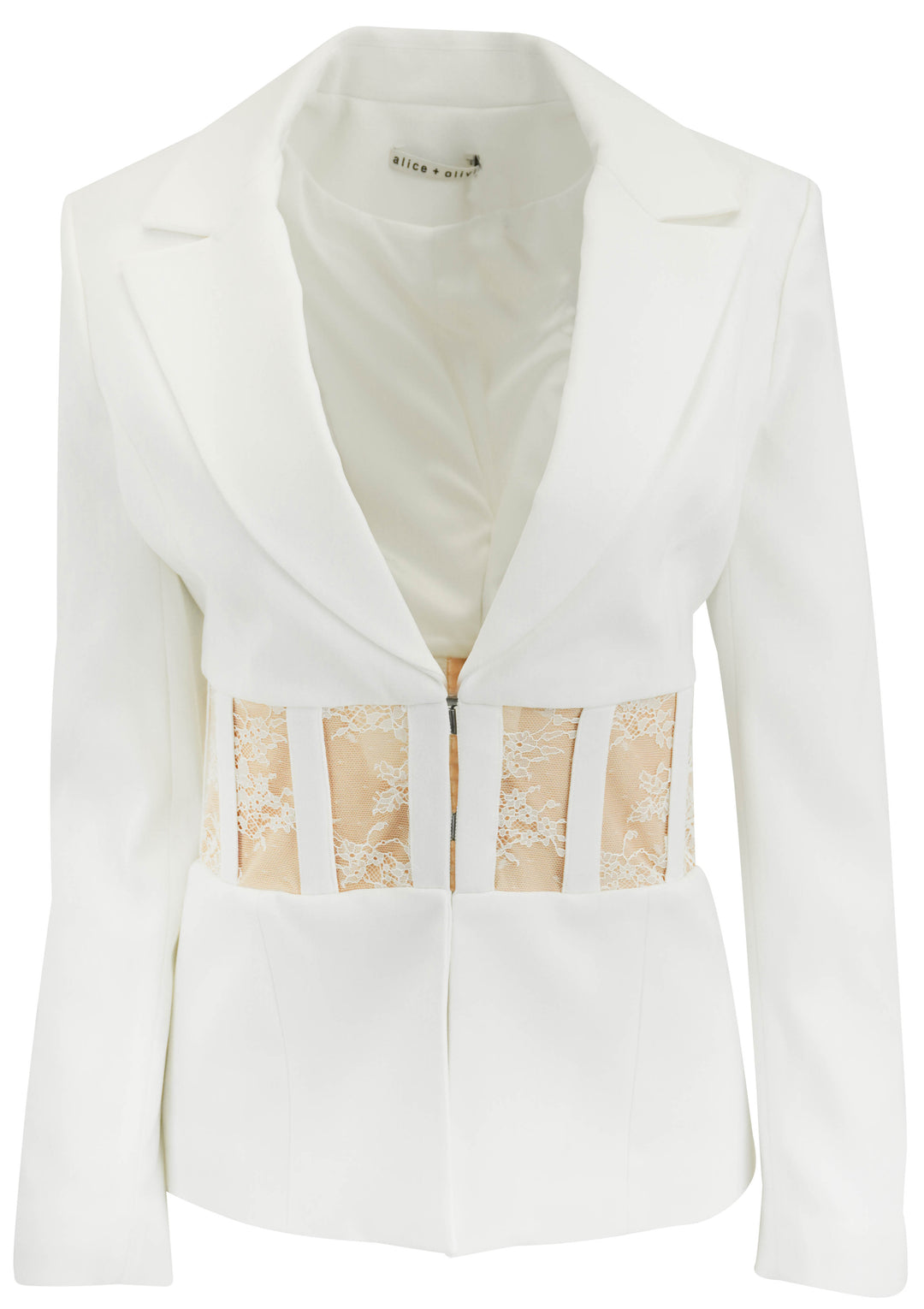 Alice + Olivia Alexia Fitted Sheer Corset Blazer in Off-White - Discounts on Alice + Olivia at UAL