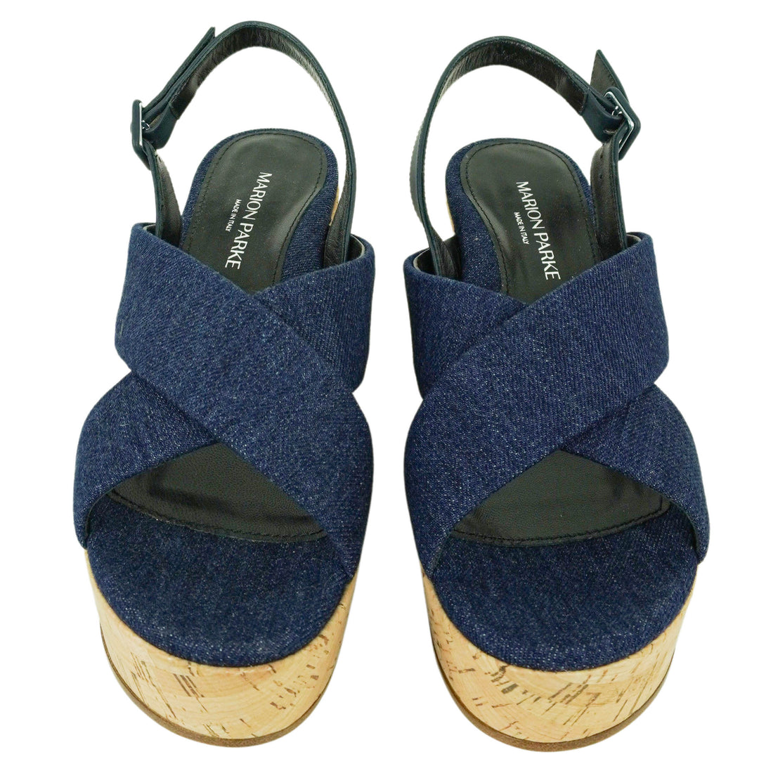 Marion Parke Maren Wedge in Navy Denim - Discounts on Marion Parke at UAL