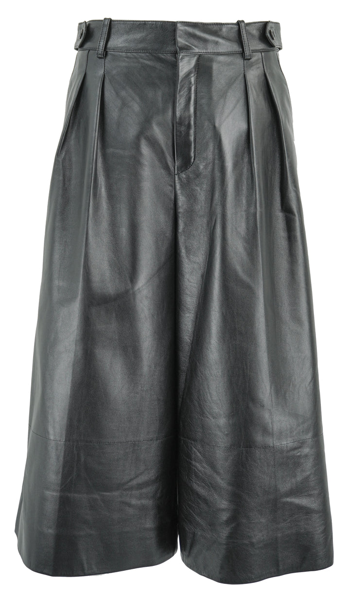 Saint Laurent Leather Culottes in Black - Discounts on Saint Laurent at UAL