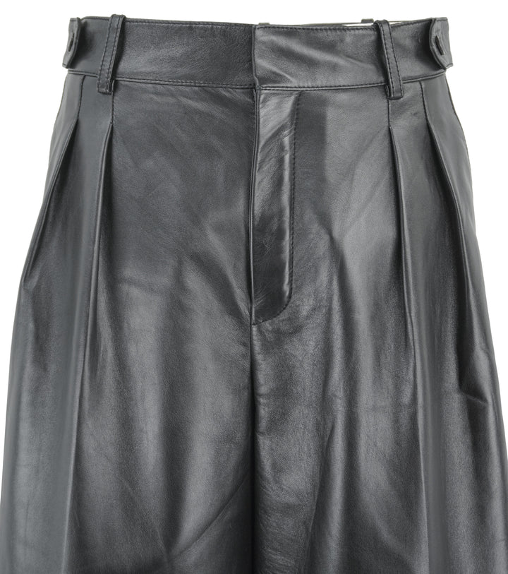 Saint Laurent Leather Culottes in Black - Discounts on Saint Laurent at UAL