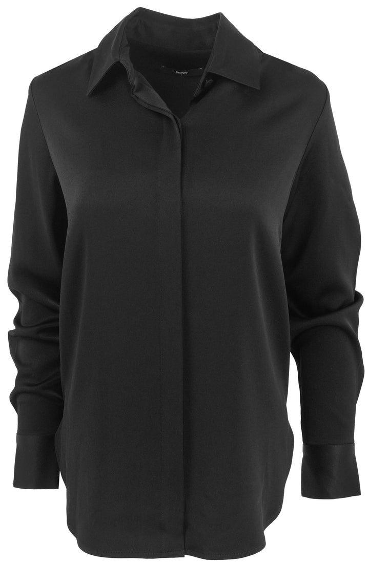 Alex Perry Satin Fitted Shirt in Black - Discounts on Alex Perry at UAL