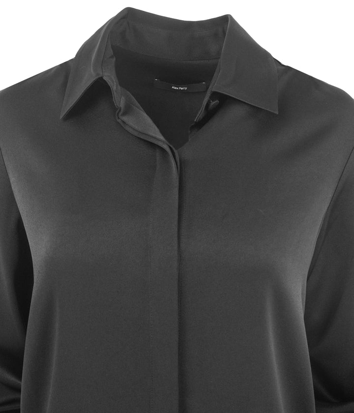 Alex Perry Satin Fitted Shirt in Black - Discounts on Alex Perry at UAL