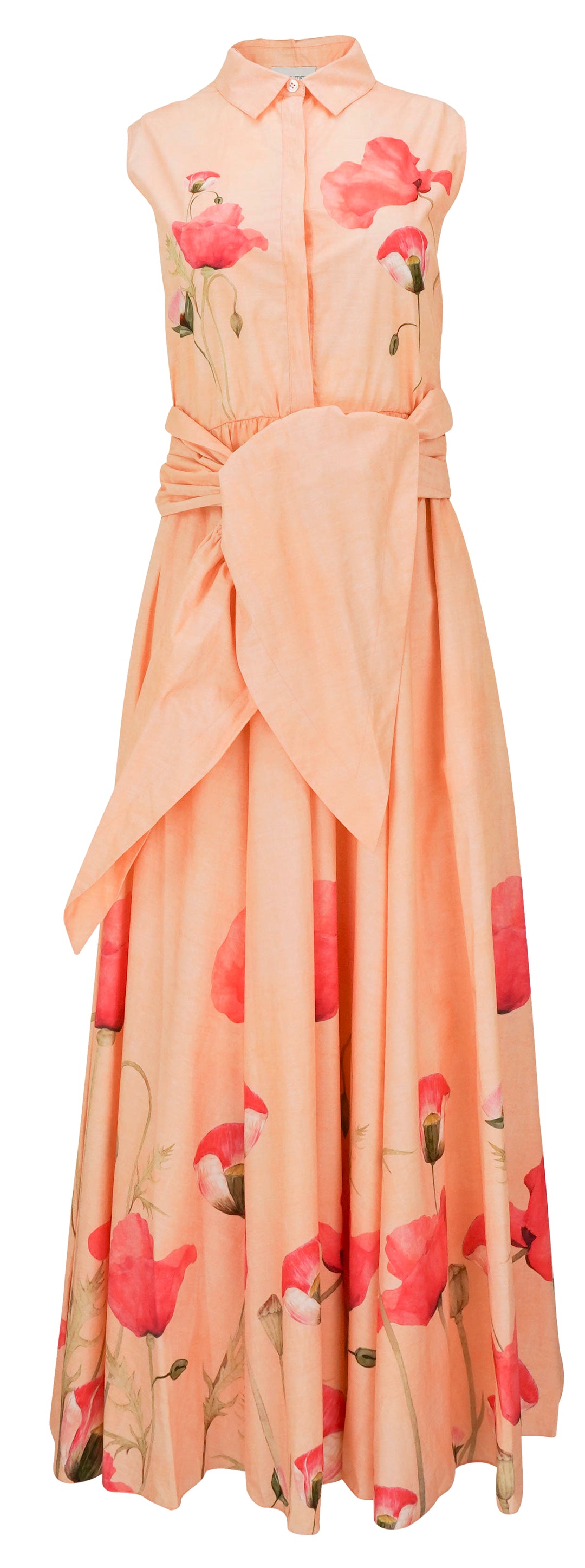 Giambattista Valli Floral Print Tie Waist Shirt Dress in Peach - Discounts on Giambattista Valli at UAL
