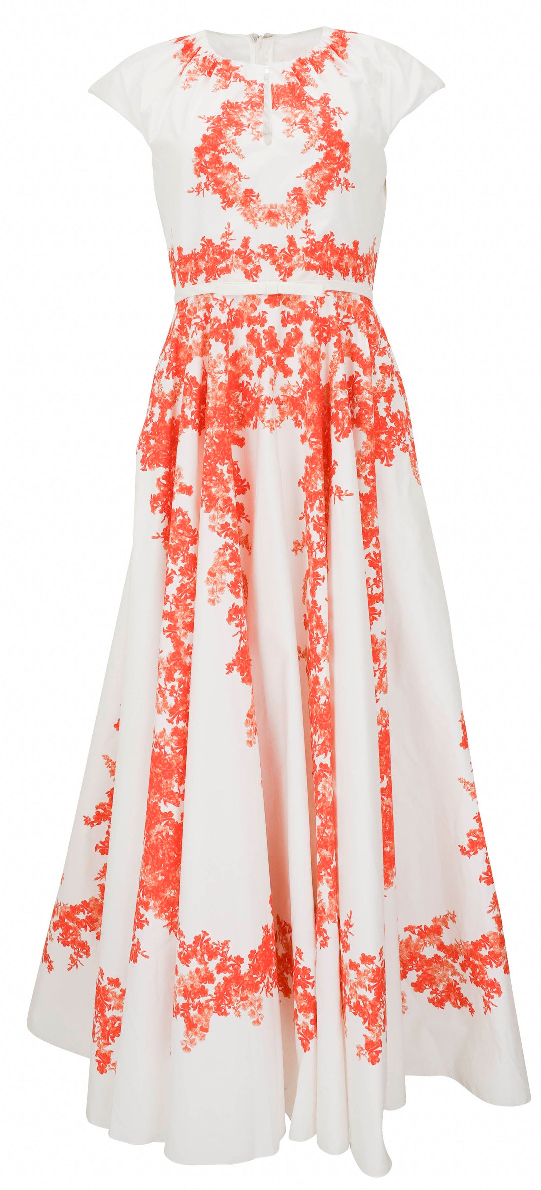 Giambattista Valli Floral Print Maxi Dress in White and Orange - Discounts on Giambattista Valli at UAL
