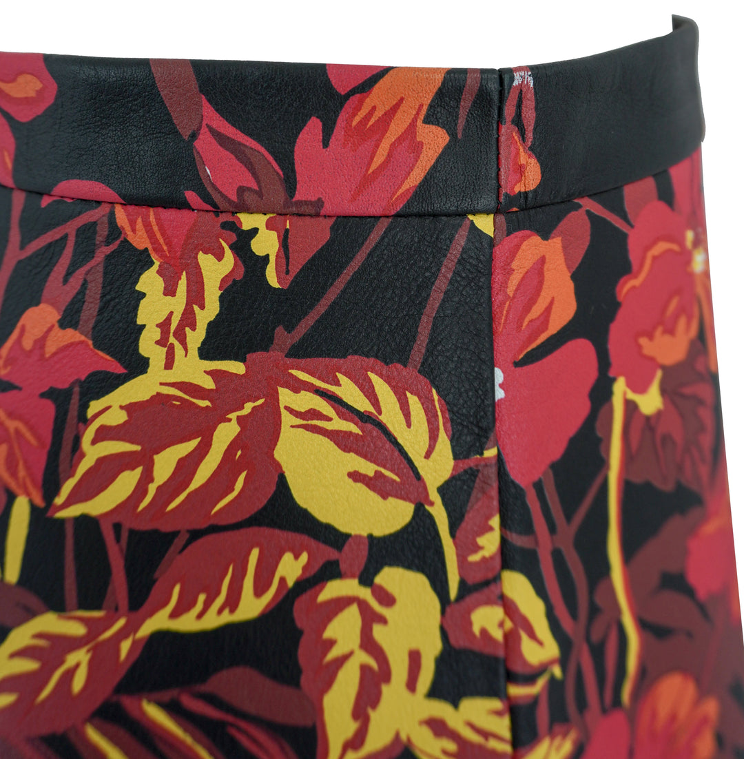 Balenciaga Floral Print Leather Skirt in Black Multi - Discounts on Balenciaga at UAL