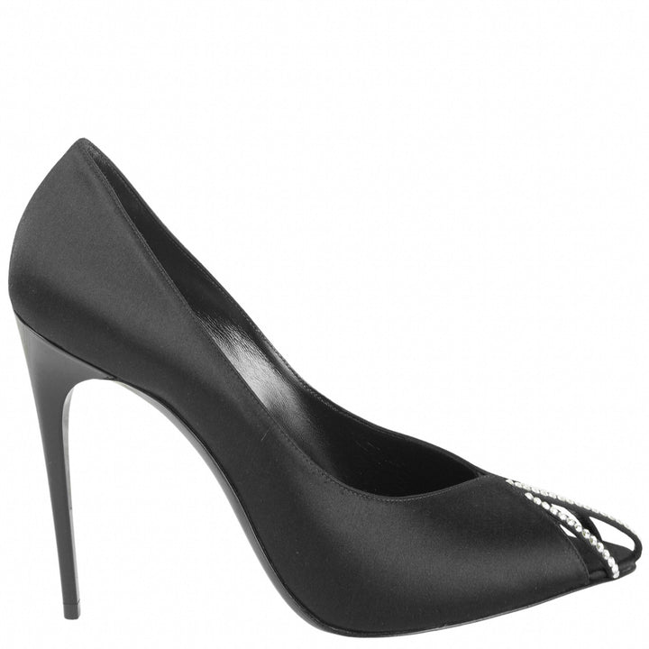 Saint Laurent Embellished Satin Pumps in Black - Discounts on Saint Laurent at UAL